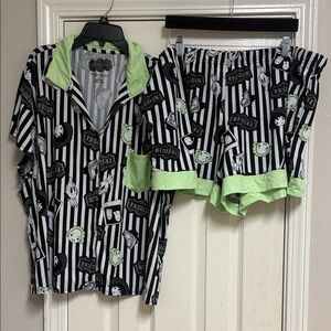 Beetlejuice Black & White Stripe Pajama Set with Lime Trim